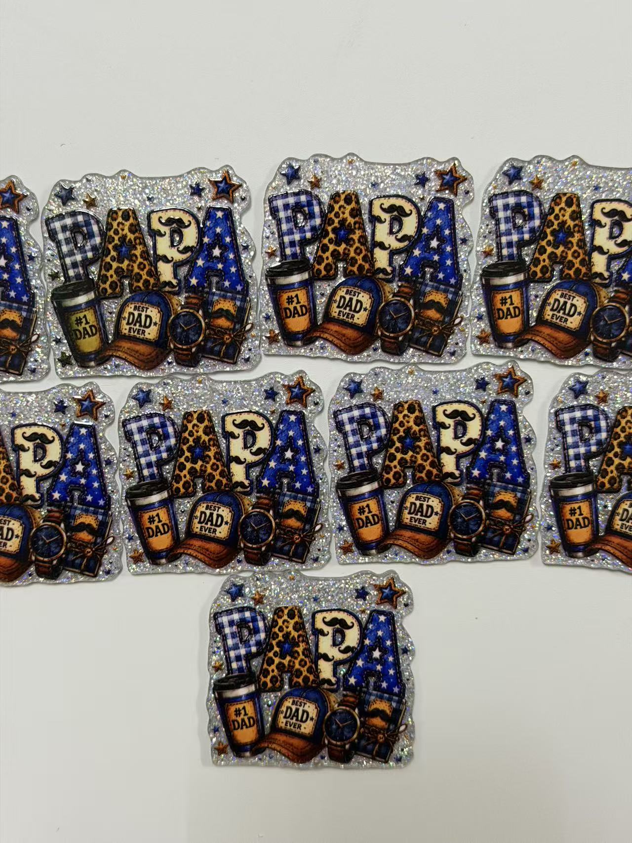 Glitter Acrylic Papa Tumbler Topper Charm | Best Dad Ever Cup Lid Decor
