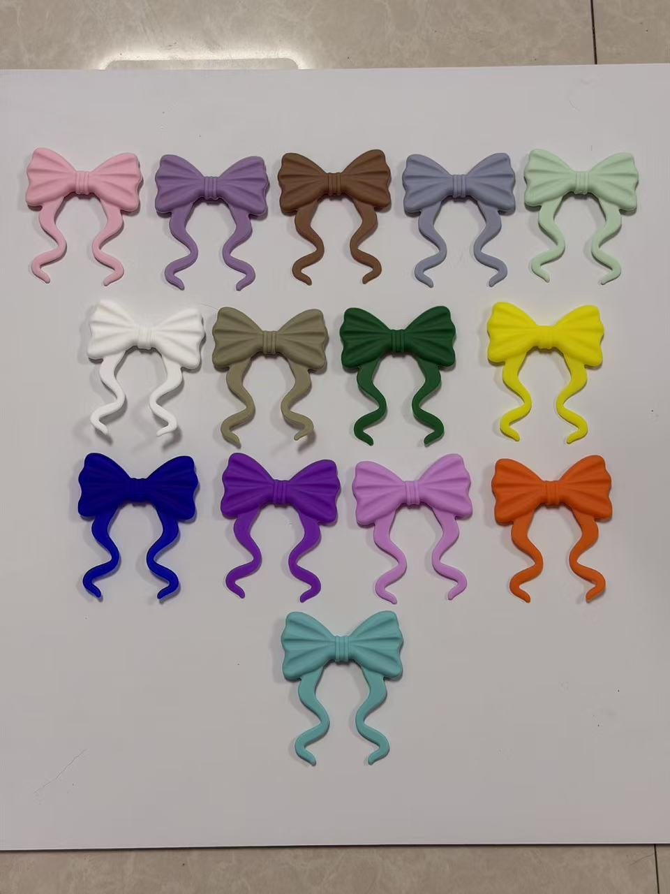 Wholesale Assorted Matte Silicone Curly Ribbon Bow Beadable Charms, DIY Bead Decorative Bow Accessories Matte Silicone Beadable Curly Bow Tumbler Charm